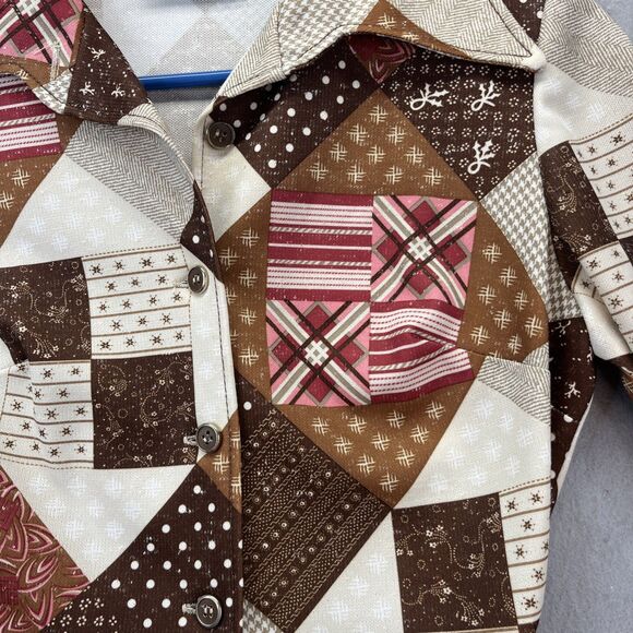 Melissa Lane Tan Patchwork One Piece Button Dress Vintage 70s Hippie Boho - Picture 4 of 16